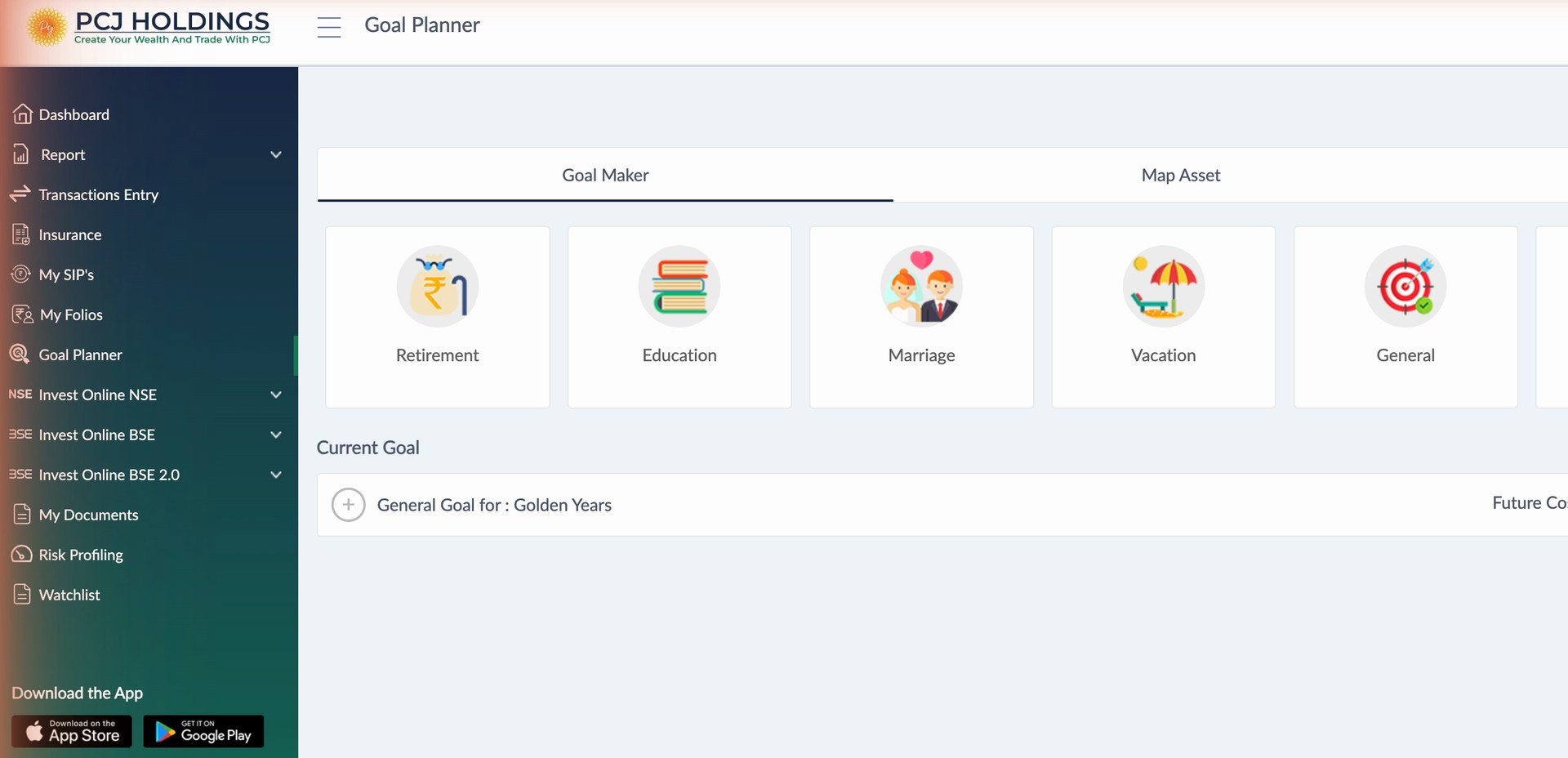 Goal Planner: retirement, education, marriage and vacation goals